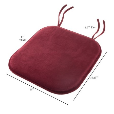 Hastings Home Memory Foam Chair Cushion, Square 16"x 16.25" Pad with Ties/PVC Dot Backing for Kitchen, Dining(Red) 197427EVN